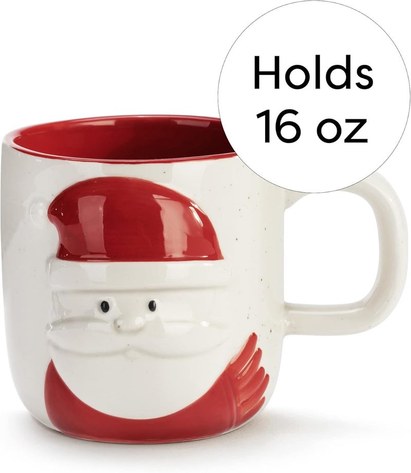 DEMDACO كوب عيد الميلاد من ديمداكو سانتا هولي جولي باللونين الأحمر والأبيض سعة 16 أونصة من الخزف - Image 5