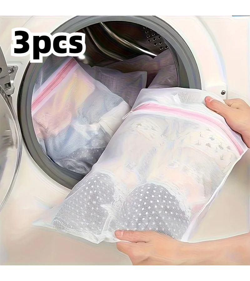 3 أكياس غسيل شبكية بأحجام متعددة بسحاب للسفر لتخزين الملابس مقاس 11.8×15.7 بوصة - Image 1