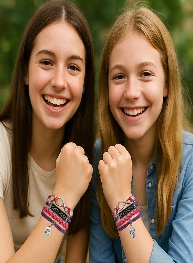 Infinity Collection Best Friend Bracelet Set - Pink and Purple Infinity Design with Adjustable Clasp and Silver-Tone Charms - Fits 5" to 8" Wrist - 2 Matching BFF Bracelets - Image 2
