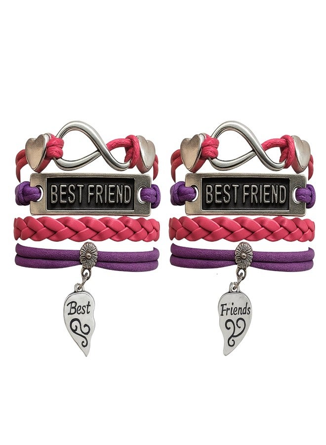 Infinity Collection Best Friend Bracelet Set - Pink and Purple Infinity Design with Adjustable Clasp and Silver-Tone Charms - Fits 5" to 8" Wrist - 2 Matching BFF Bracelets - Image 1