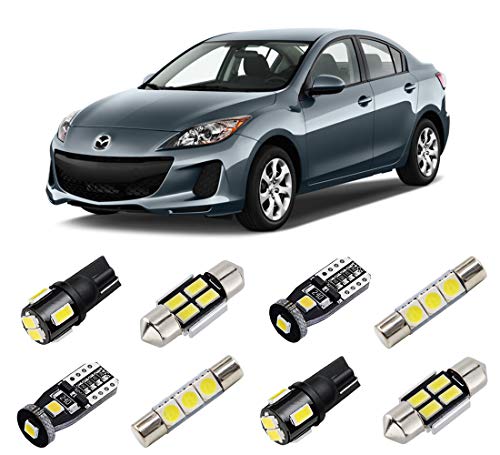 BRISHINE White Interior LED Lights Kit for Mazda 3 Sedan 2010 2011 2012 2013 Super Bright 6000K LED Interior Light Bulbs Package License Plate Lights and Install Tool