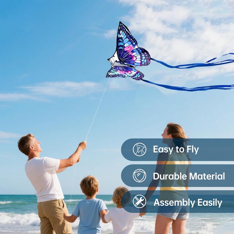 Flying Hoofer Butterfly Kite, Easy to Fly Kites for Kids & Adults, Beach Kites for Boys & Girls Ages 4-8 & 8-12, 55''X28'' Large Single Line Kite(Rainbow) - Image 3