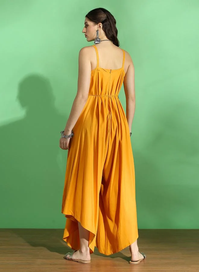Globus  Women Mustard Asymmetric Jumpsuit with Waist Tie for Women | Best Price UAE