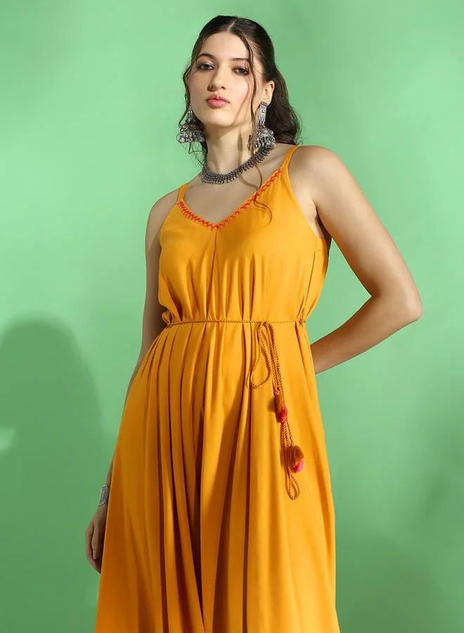 Globus  Women Mustard Asymmetric Jumpsuit with Waist Tie for Women | Best Price UAE