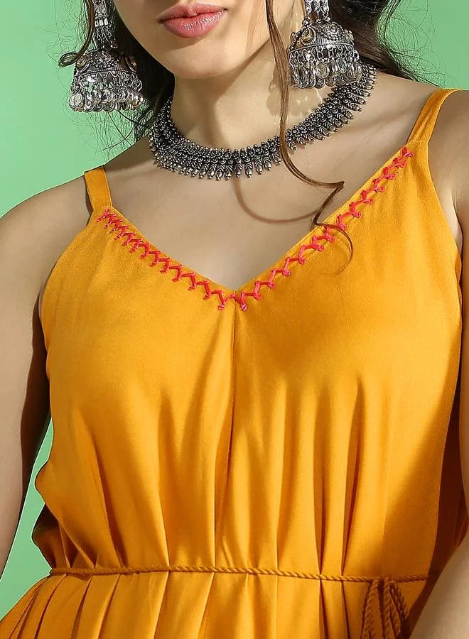 Globus  Women Mustard Asymmetric Jumpsuit with Waist Tie for Women | Best Price UAE