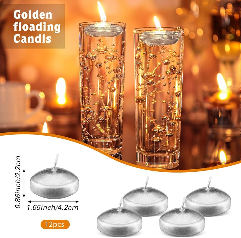 Nuanchu 12 Pack 1.65 Inch Floating Candles or Centerpiece Unscented Wax Burning Water Floating Candle Set for Cylinder Vase Wedding Party Gifts Pool Home Decor(Silver) - Image 2