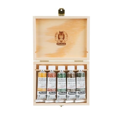 Schmincke HORADAM AQUARELL Super Granulation Set Urban 5 x 15 ml tubes 74 893 097 wooden box very strong granulating shades finest super granulating watercolors - Image 1