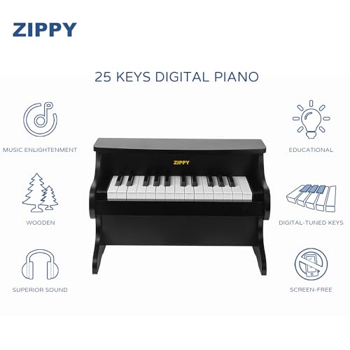 ZIPPY Kids Piano Keyboard 25 Keys Digital Piano for Kids Mini Music Educational Instrument Toy Wood Toy for Toddlers Girls Boys Black - Image 5