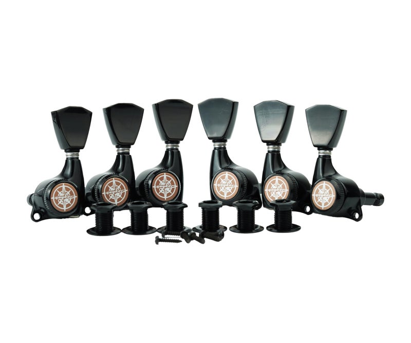 Guyker Guitar Locking Tuners (3L + 3R Handed) â€“ 1:21 Lock String Sealed Tuning Key Pegs Machine Heads with Keystone Knob Replacement for LP, SG, TL Style Electric or Acoustic Guitars â€“ Black - Image 1