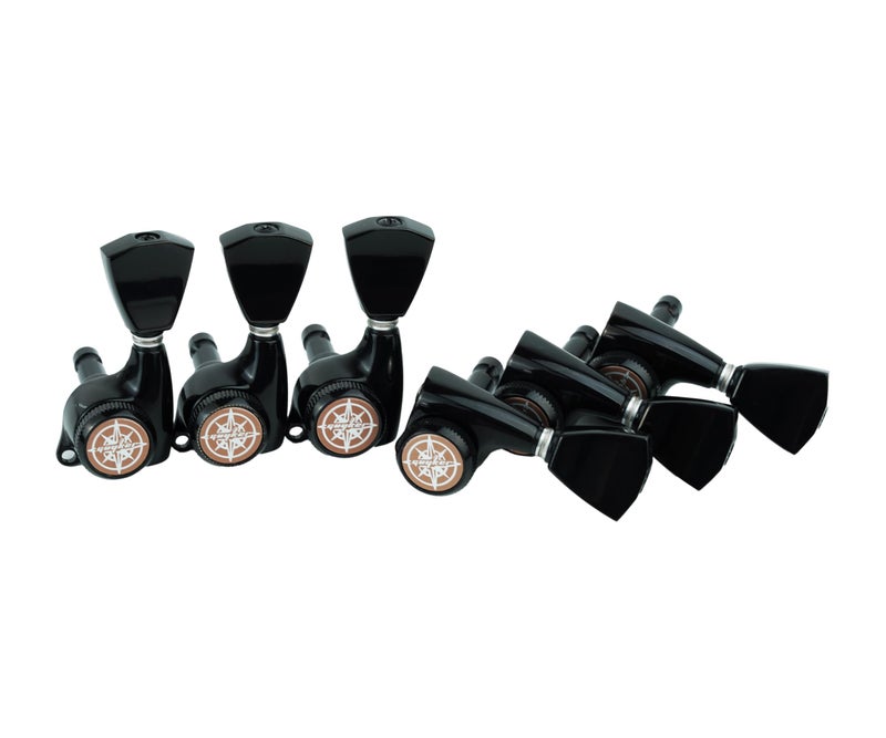 Guyker Guitar Locking Tuners (3L + 3R Handed) â€“ 1:21 Lock String Sealed Tuning Key Pegs Machine Heads with Keystone Knob Replacement for LP, SG, TL Style Electric or Acoustic Guitars â€“ Black - Image 4