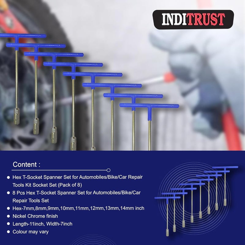 Inditrust مجموعة مفاتيح سداسية T مكونة من 8 قطع لإصلاح السيارات/الدراجات/السيارات (7 مم إلى 14 مم) (عبوة من 8) قد يختلف اللون - Image 5
