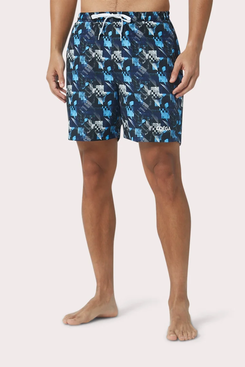 COEGA Boardshorts Elast Wst 18 Inch Mens SzS - Blue Geometric Checkers
