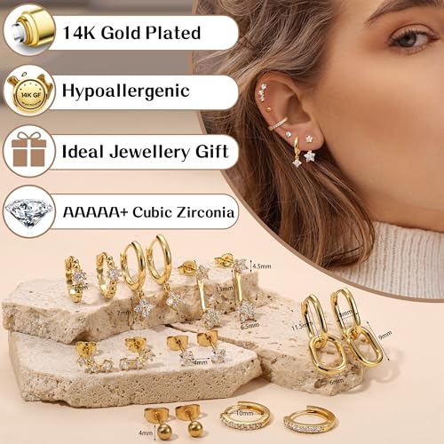 Yadoca Small Gold Hoop Earrings Set for Women - 14K Gold Plated Hypoallergenic Huggie Hoop Studs Earring Stacks for Sensitive Ears - Cartilage Earring Sets for Multiple Piercing 8 Pairs - Image 3