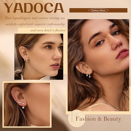 Yadoca Small Gold Hoop Earrings Set for Women - 14K Gold Plated Hypoallergenic Huggie Hoop Studs Earring Stacks for Sensitive Ears - Cartilage Earring Sets for Multiple Piercing 8 Pairs - Image 2