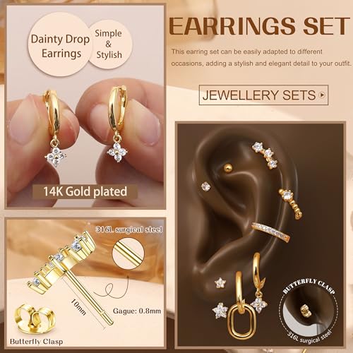 Yadoca Small Gold Hoop Earrings Set for Women - 14K Gold Plated Hypoallergenic Huggie Hoop Studs Earring Stacks for Sensitive Ears - Cartilage Earring Sets for Multiple Piercing 8 Pairs - Image 4