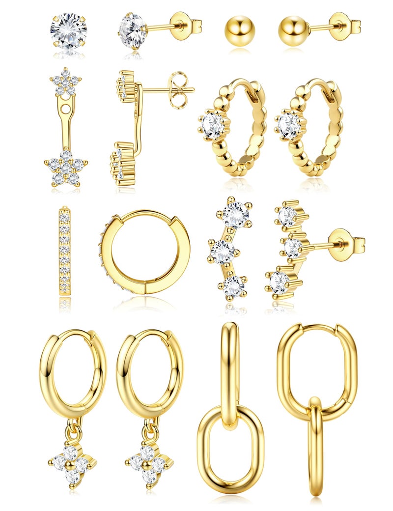 Yadoca Small Gold Hoop Earrings Set for Women - 14K Gold Plated Hypoallergenic Huggie Hoop Studs Earring Stacks for Sensitive Ears - Cartilage Earring Sets for Multiple Piercing 8 Pairs - Image 1