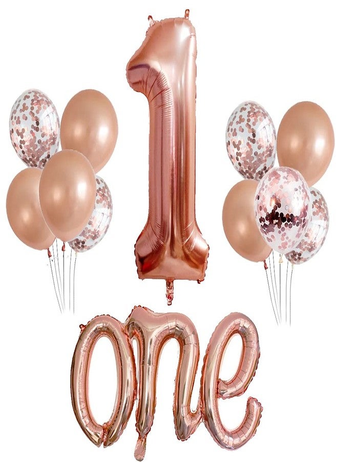 Morofme Rose Gold One Balloon Set - 40 inch Big Number 1 Balloon, 20 inch Letter One Balloon, 1st Birthday Balloons for Girl - Rose Gold First Birthday Decorations - Image 1