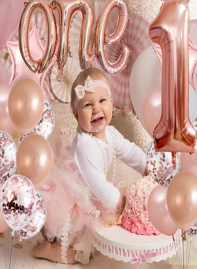 Morofme Rose Gold One Balloon Set - 40 inch Big Number 1 Balloon, 20 inch Letter One Balloon, 1st Birthday Balloons for Girl - Rose Gold First Birthday Decorations - Image 3