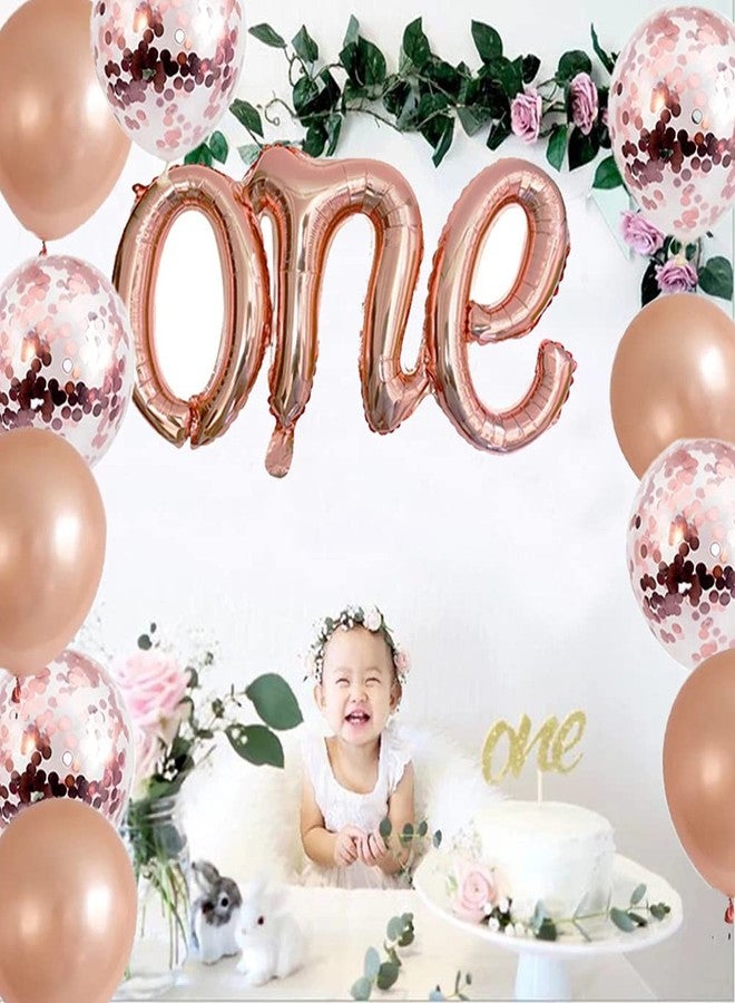 Morofme Rose Gold One Balloon Set - 40 inch Big Number 1 Balloon, 20 inch Letter One Balloon, 1st Birthday Balloons for Girl - Rose Gold First Birthday Decorations - Image 4