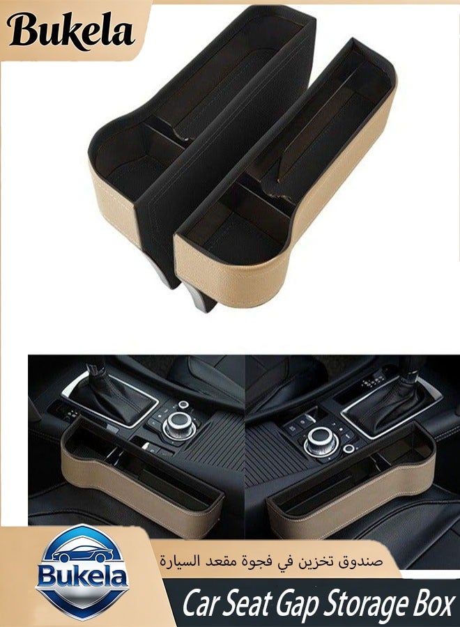 Bukela 2 Pcs Car Seat Gap Storage Box with Cup Holder, Multifunctional Car Seat Gap Filler Organizer, PU Leather Car Console Side Pockets Box, Can Storage Keys, Mobile Phones, Headphones, Watches and Bank Cards - Image 1