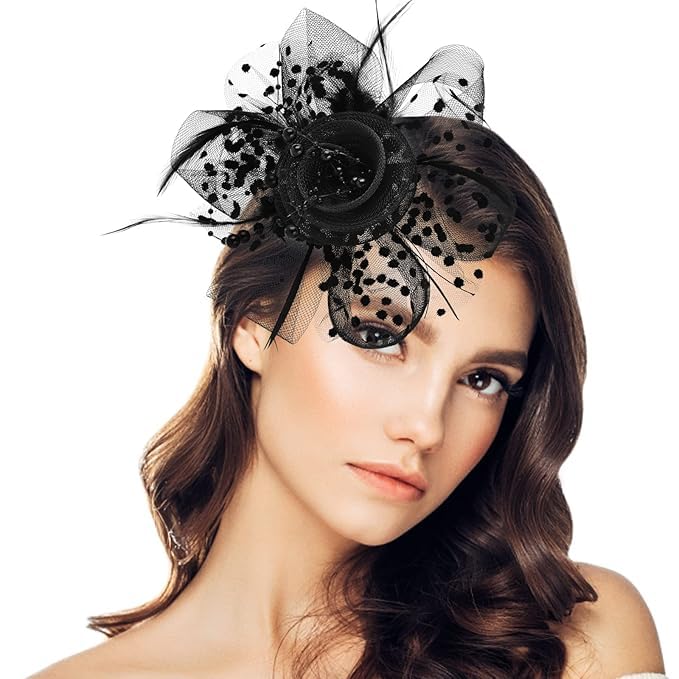 Lampostick Hat for Women Tea Party Headwear Flower Mesh Headband Wedding Cocktail Hair Clip for Girls Multicolour - Image 1