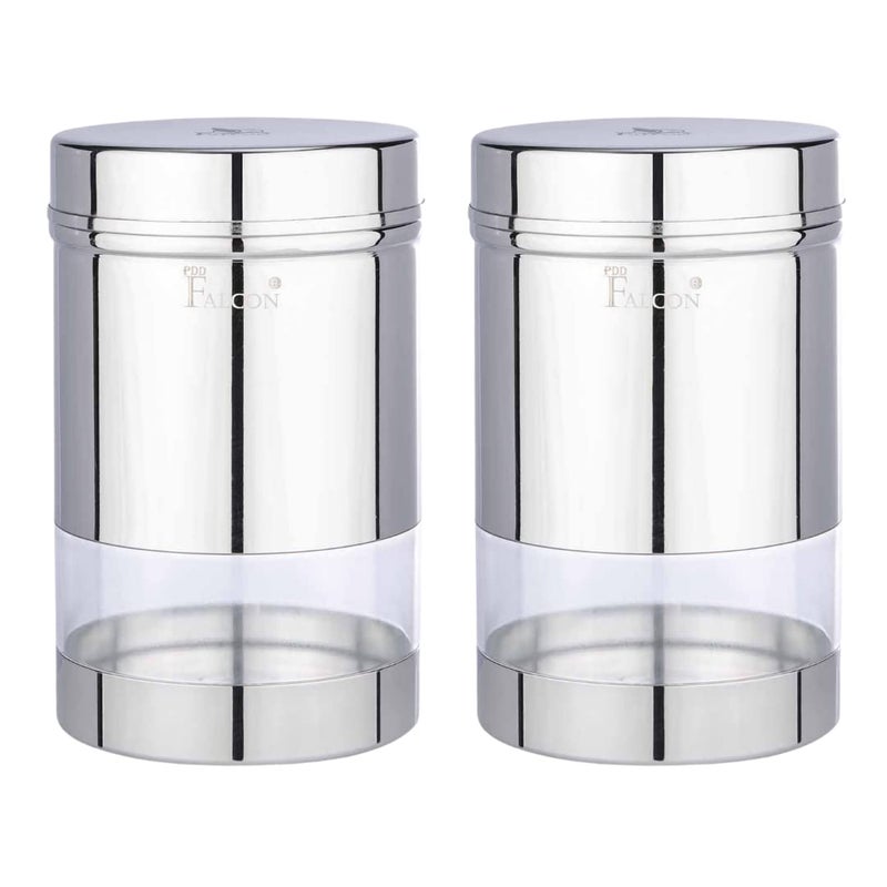 PDDFALCON Pdd Falcon Steel SNS Storage canister combo Stainless steel SNS canisterdabba Steel kitchen storage canisterjar Multipurpose storage container for kitchen Combo 2pc Silver 650ml Each - Image 1