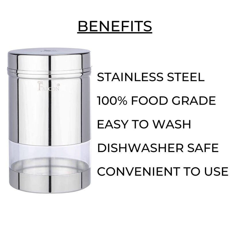PDDFALCON Pdd Falcon Steel SNS Storage canister combo Stainless steel SNS canisterdabba Steel kitchen storage canisterjar Multipurpose storage container for kitchen Combo 2pc Silver 650ml Each - Image 3