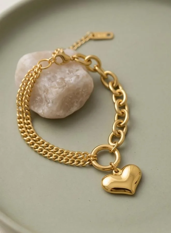 تايك تو Gold Tone Hear Charm Link Bracelet