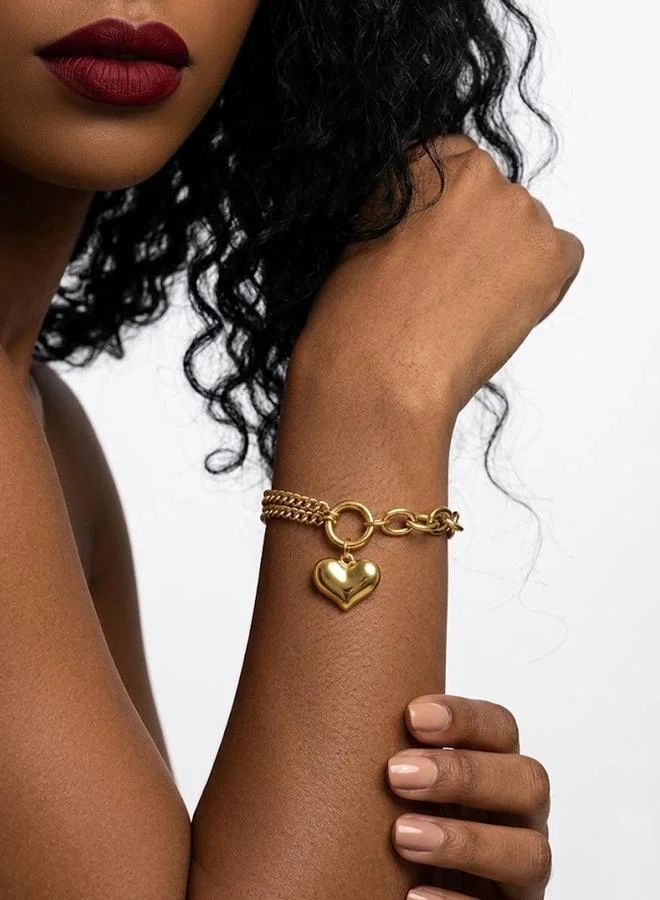 تايك تو Gold Tone Hear Charm Link Bracelet