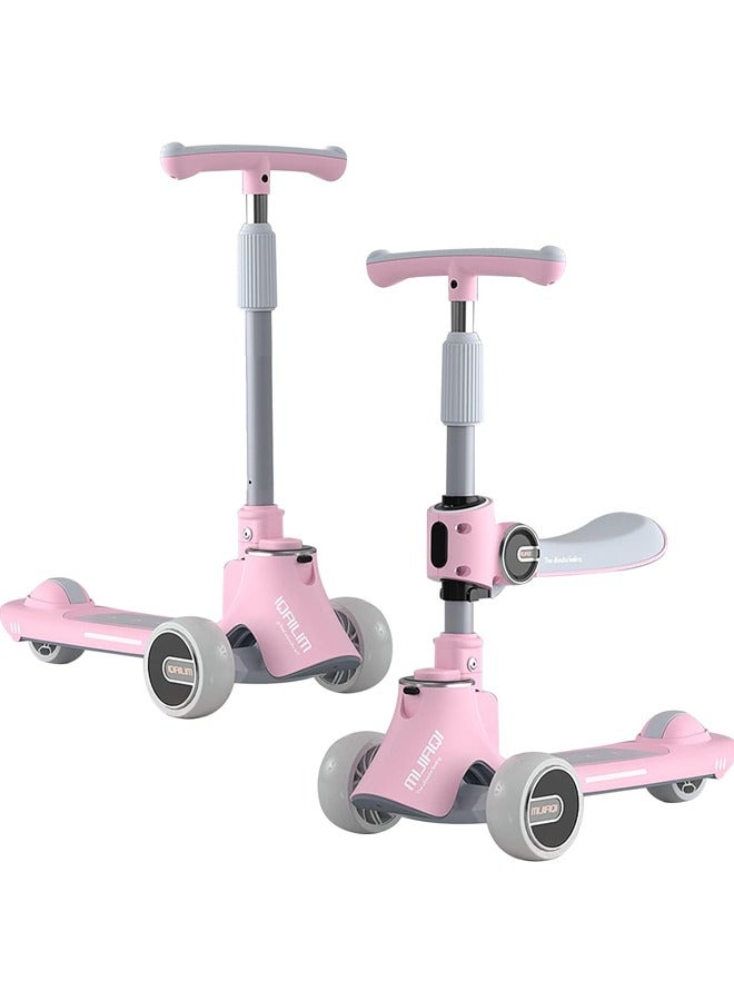 هاي هونور سكوتر ركل 3 في 1، مقود مطور بارتفاع قابل للتعديل ومقعد قابل للإزالة، و3 عجلات مضاءة بالموسيقى LED وسطح مضاد للانزلاق، للأولاد والبنات من سن 3 إلى 12 عامًا (وردي) - Image 1