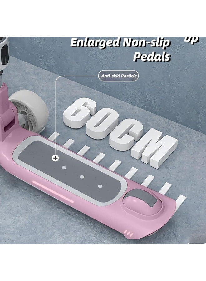 هاي هونور سكوتر ركل 3 في 1، مقود مطور بارتفاع قابل للتعديل ومقعد قابل للإزالة، و3 عجلات مضاءة بالموسيقى LED وسطح مضاد للانزلاق، للأولاد والبنات من سن 3 إلى 12 عامًا (وردي) - Image 5