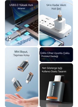 ESSAGER Type-C To USB 3.0 5A 5Gbps Fast Converter Converter Adapter Metal Robust Original LED Light New Generation Latest Technology  - Image 2