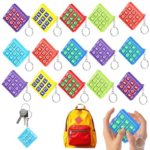 Zomiboo 16 Pcs Tic Tac Toe Game Party Favor Birthday Goodie Bag Easter Basket Stuffers Keychains for Kids 812 Classroom Prize Treasure Chest Carnival Prize Box Exchange Gift for Girl Boy 6 Color - Image 1