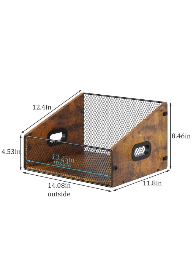 Solerconm Vinyl Record Storage Crate, LP Record Holder for 60+ Albums, Wooden Record Organizer with Metal Mesh Front, Rustic Vinyl Storage Box with Handles for Home & Record Collection - Image 4