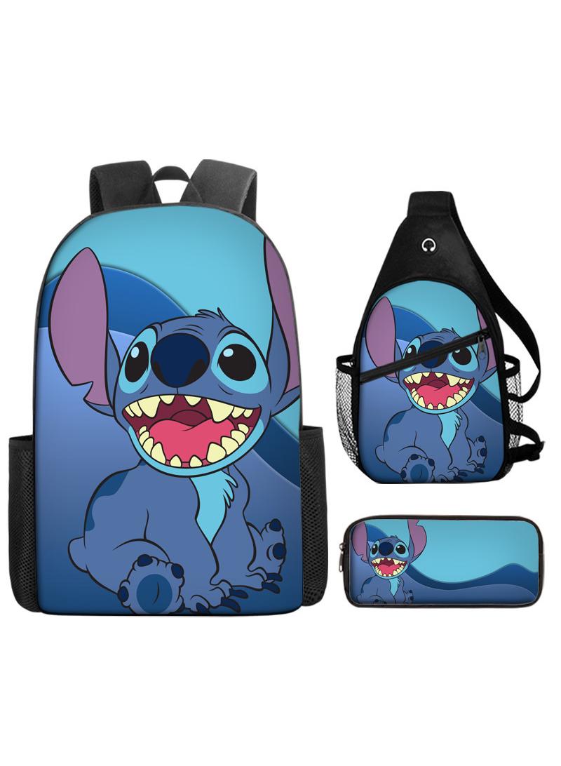 general طقم حقيبة ظهر ثلاث قطع بطبعة ثلاثية الأبعاد لشخصية كرتونية ستش - Image 1