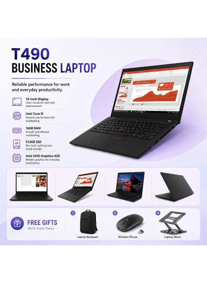 High Performance Business Laptop 14-Inch Display Core i5 Processor 16GB RAM 512GB SSD Integrated Graphics with 3 Free Gifts Backpack Wireless Mouse and Stand - Image 1