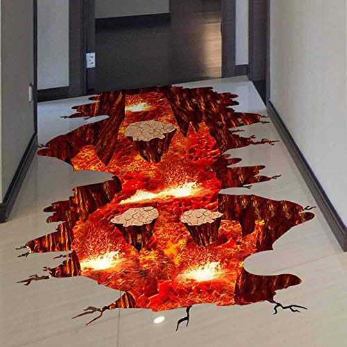 Quanhaigou Creative 3D Space Wall Decals Removable PVC Magic Floor Flame and Lava Wall Stickers Murals Wallpaper Art Decor for Home Walls Ceiling Boys Room Kids Bedroom Nursery School - Image 1