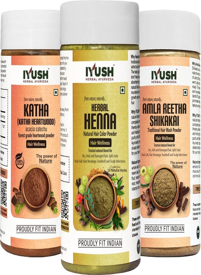 IYUSH Herbal Ayurveda Amla Shikakai Reetha Powder for Hair with Katha Powder and Herbal Henna Powder for Hair Colour - 750gm | Herbal Hair Wash Powder | Hair Volume Powder | Hair Powder | 250gm each - Image 1