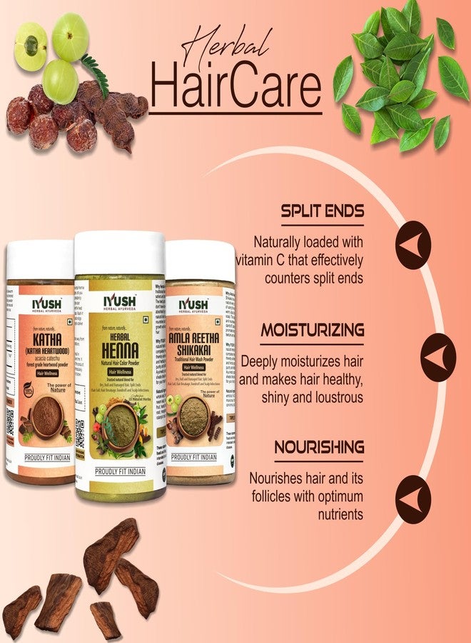 IYUSH Herbal Ayurveda Amla Shikakai Reetha Powder for Hair with Katha Powder and Herbal Henna Powder for Hair Colour - 750gm | Herbal Hair Wash Powder | Hair Volume Powder | Hair Powder | 250gm each - Image 4