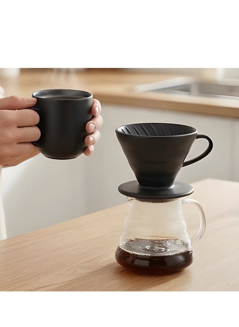 High-Quality Ceramic V60 Coffee Dripper, Size (2-4 Cups), Elegant Black, for Professional Specialty Coffee Brewing - Image 2