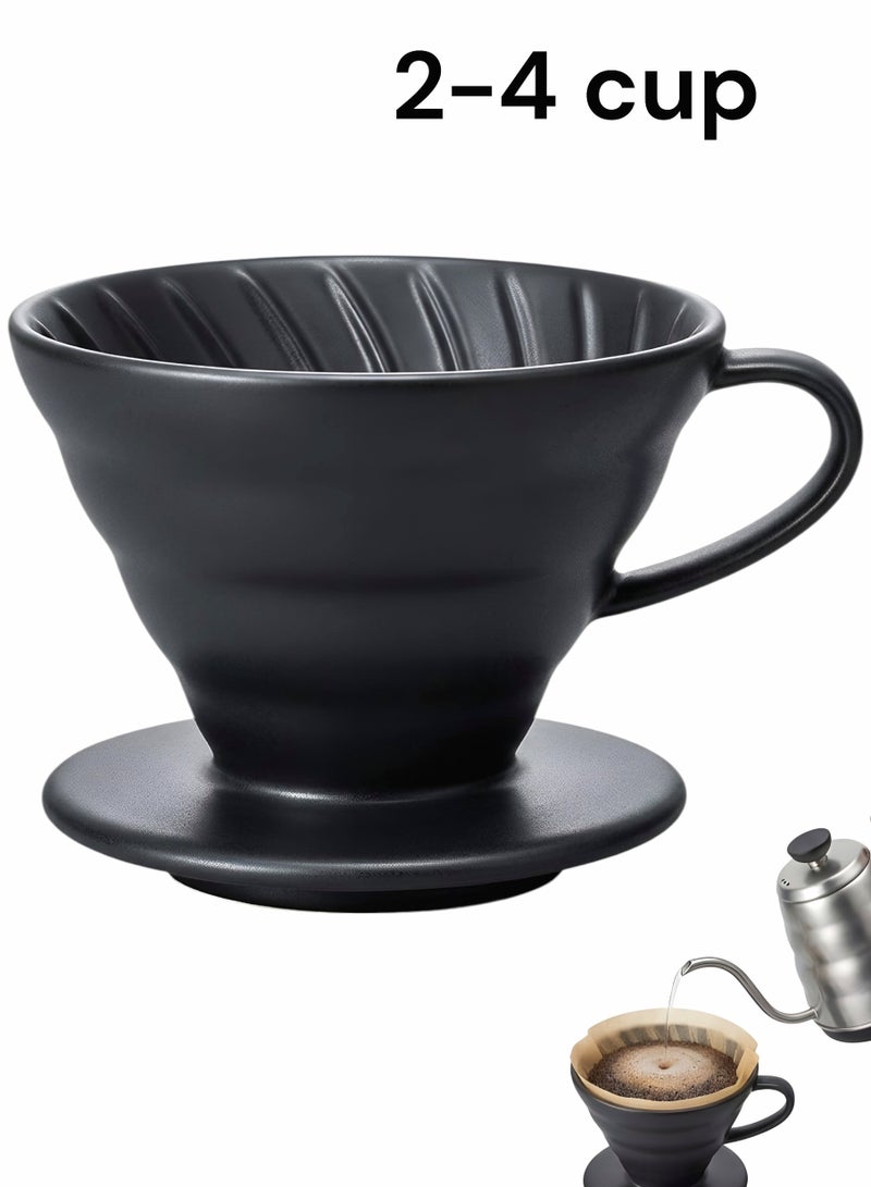 High-Quality Ceramic V60 Coffee Dripper, Size (2-4 Cups), Elegant Black, for Professional Specialty Coffee Brewing - Image 1