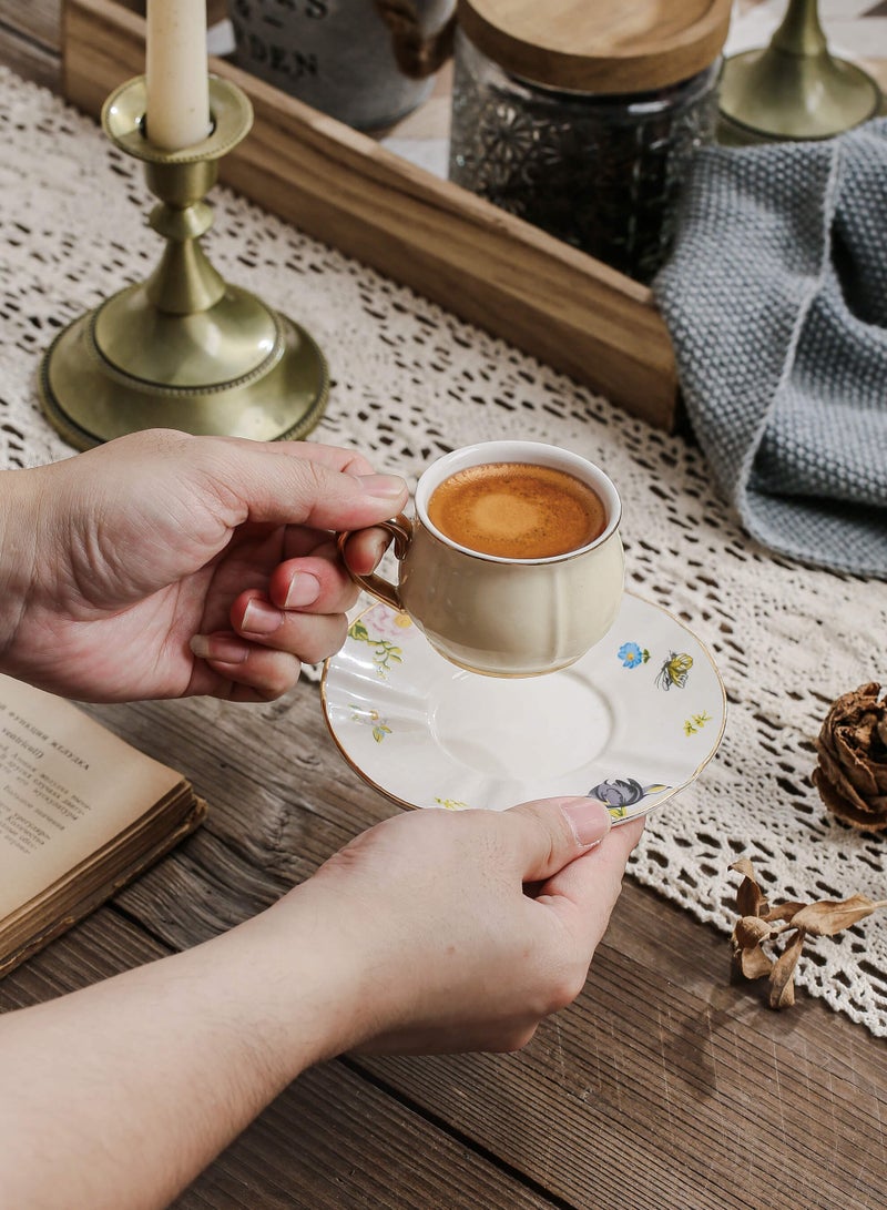 Shuer Ceramic Coffee cup, Espresso cup，Arabic coffee cup，Turkish coffee cup, Cup and Saucer Set Suitable for Home Office Restaurant Gifts Garden Party Home Afternoon Tea Set - Image 3