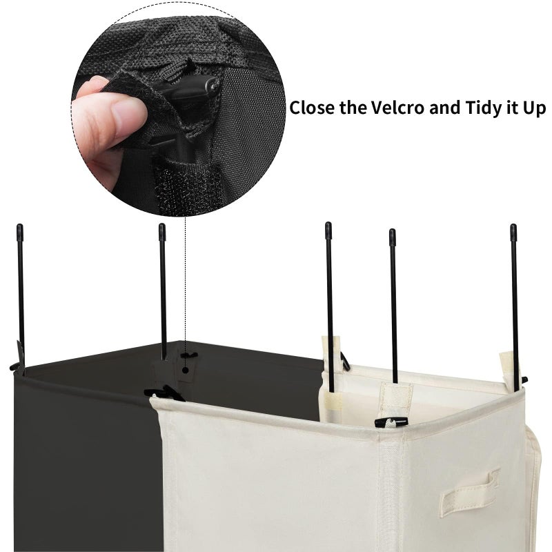 WOWLIVE Double Laundry Baseket with Lid and Removable Laundry Bags,154L Large Laundry Hamper 2 Section Collapsible Dirty Clothes Hamper for Laundry Room,College Dorm,Bathroom,Black and Beige - Image 5