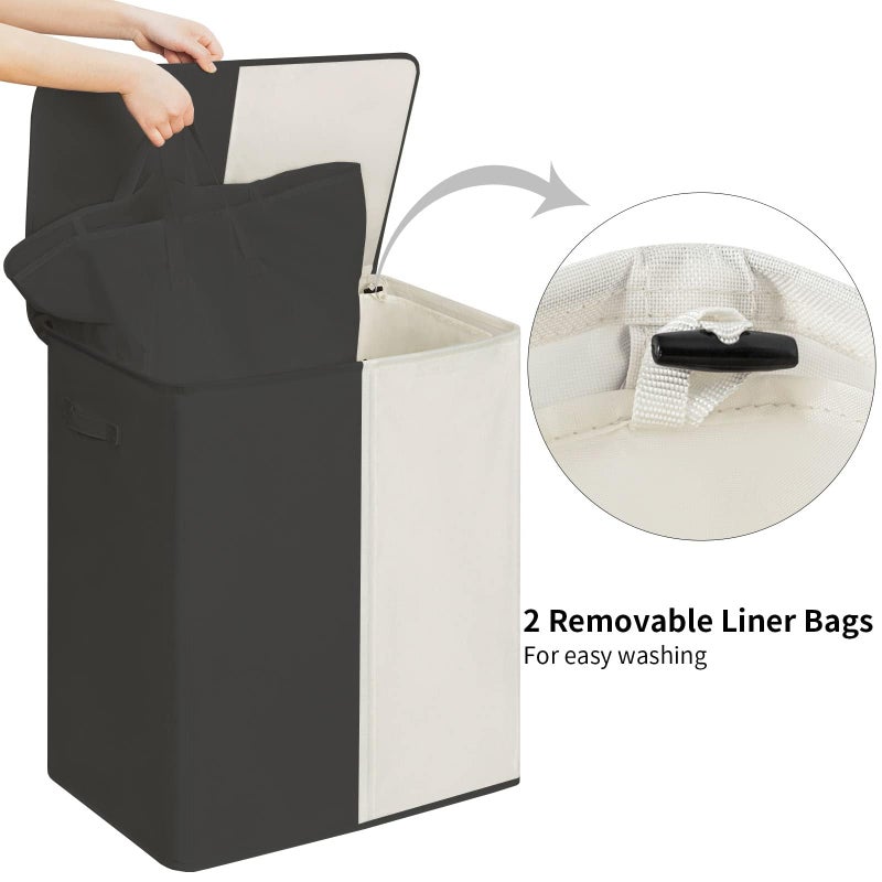 WOWLIVE Double Laundry Baseket with Lid and Removable Laundry Bags,154L Large Laundry Hamper 2 Section Collapsible Dirty Clothes Hamper for Laundry Room,College Dorm,Bathroom,Black and Beige - Image 2