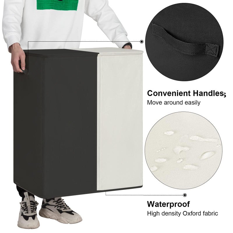 WOWLIVE Double Laundry Baseket with Lid and Removable Laundry Bags,154L Large Laundry Hamper 2 Section Collapsible Dirty Clothes Hamper for Laundry Room,College Dorm,Bathroom,Black and Beige - Image 4