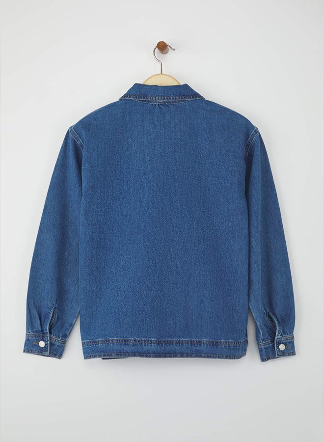 trendyol Blue Zipper Detailed Denim Shirt - Image 5