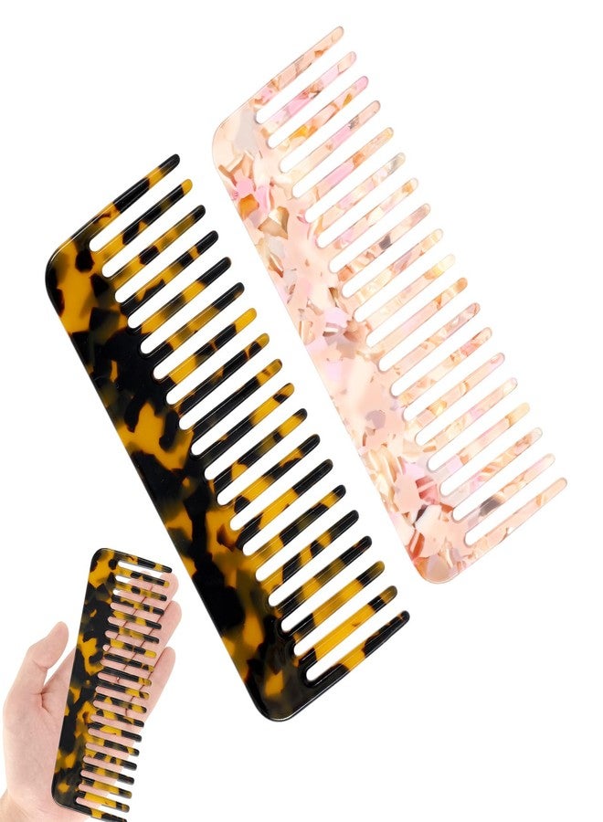 Thrymme 2PCS Large Wide Tooth Comb for Women, Tortoise Shell Comb for Thick Curly Wavy Wet Dry Hair, Suitable for Women Girls, Apricot Pattern (4.65×1.77 inch) - Image 1