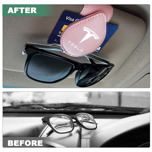 ONKENTET Sunglasses Holder Compatible with Tesla Model Y 3 X S Cybertruck Leather Magnetic Glasses Mount Holder Eyeglasses Sunglasses Clip Visor Sunglass Holder Accessories Gifts for Owners Pink - Image 3