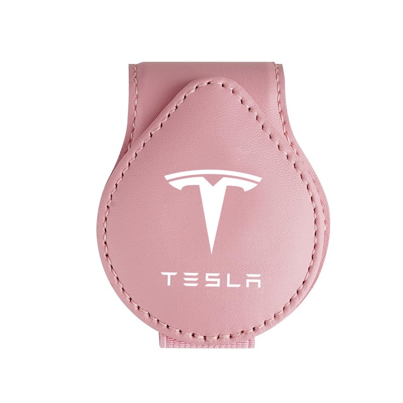 ONKENTET Sunglasses Holder Compatible with Tesla Model Y 3 X S Cybertruck Leather Magnetic Glasses Mount Holder Eyeglasses Sunglasses Clip Visor Sunglass Holder Accessories Gifts for Owners Pink - Image 2