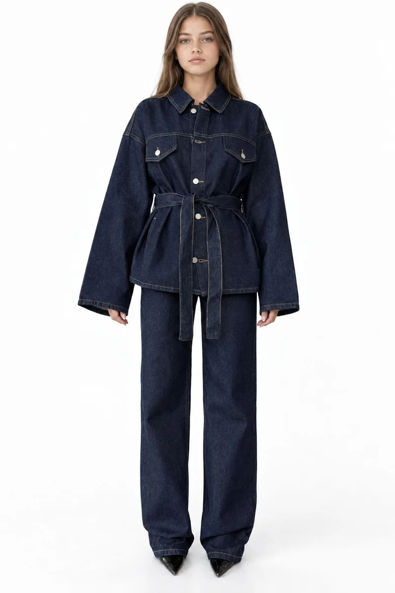سكوالو SQUALO 2-Piece Belted Wide Leg Jacket Set